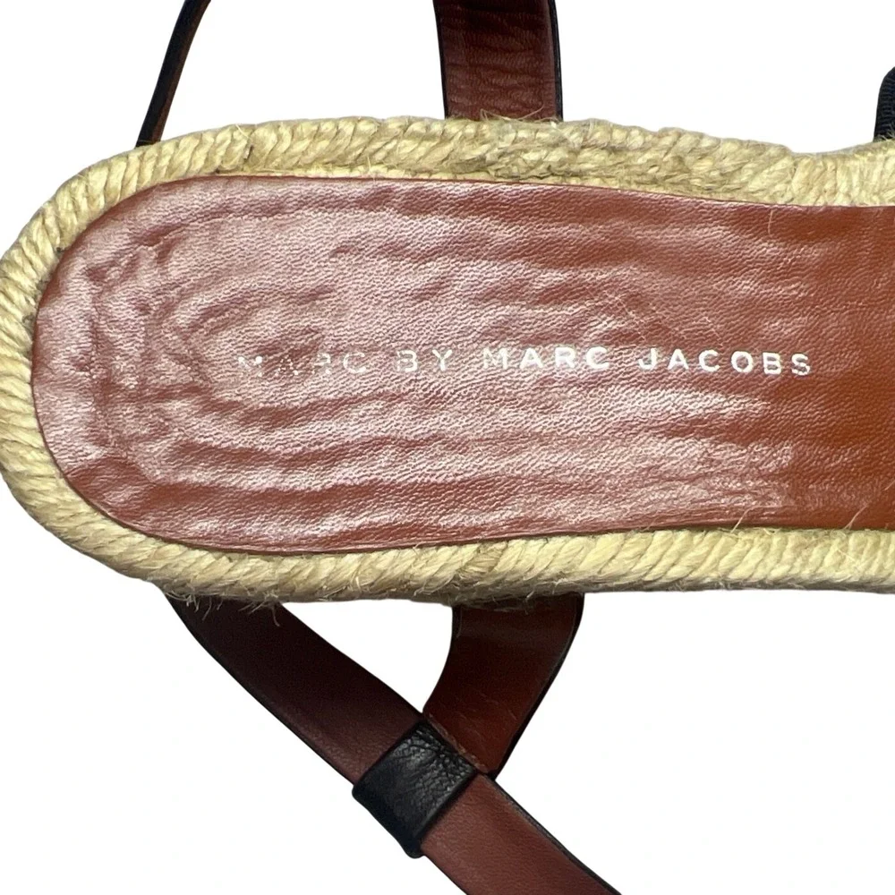 Marc by‎ Marc Jacobs Espadrille Wedge Sandals Striped Canvas 38 EUC
